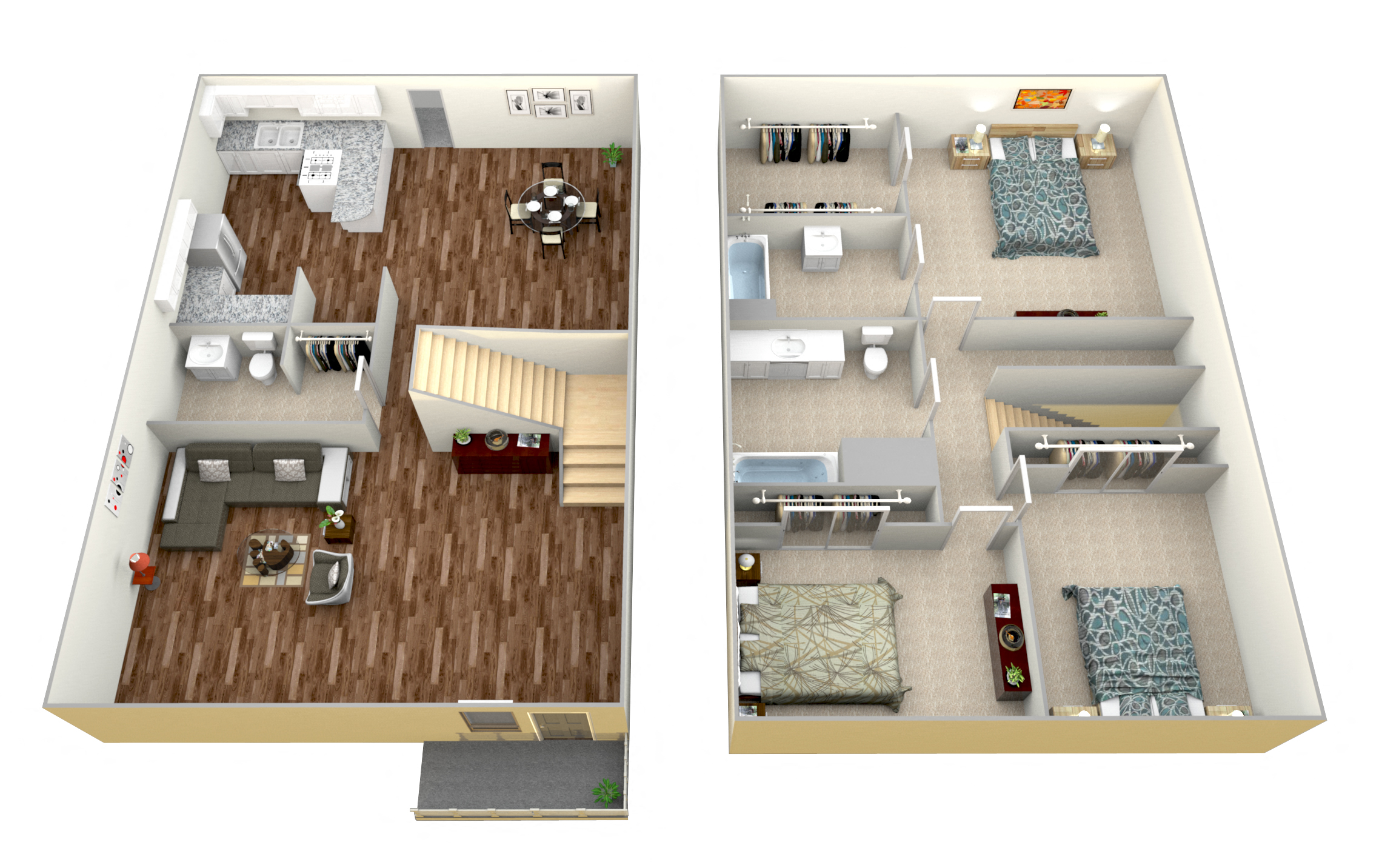Floor plan for 3 beds, 2.5 baths, 1360 sqft